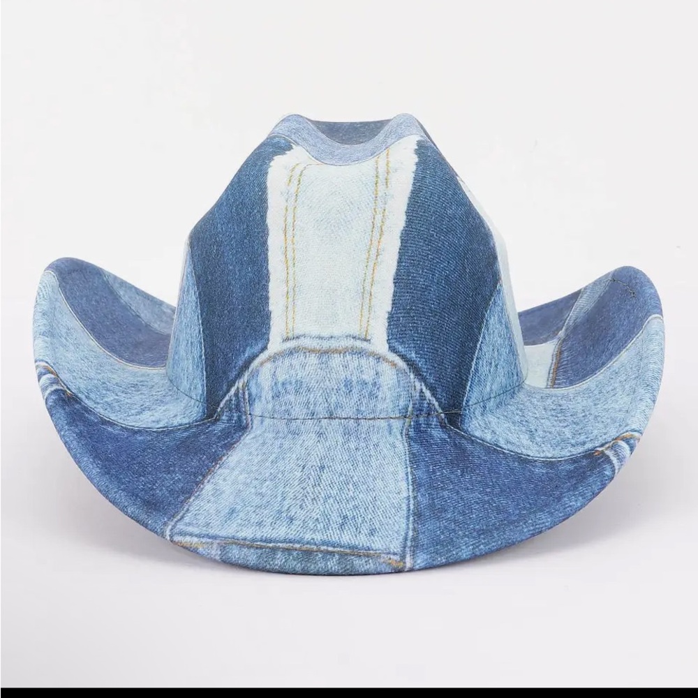 1086. Denim Patchwork Print Cowboy/Western Hat